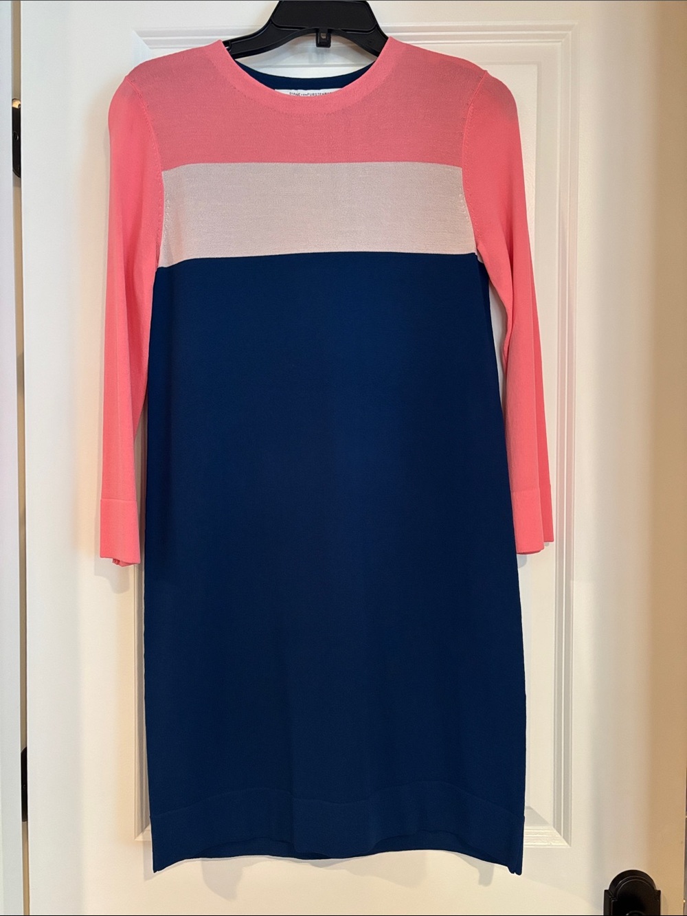 Diane Von Furstenberg Pink, White & Navy Colorblock Mini Dress